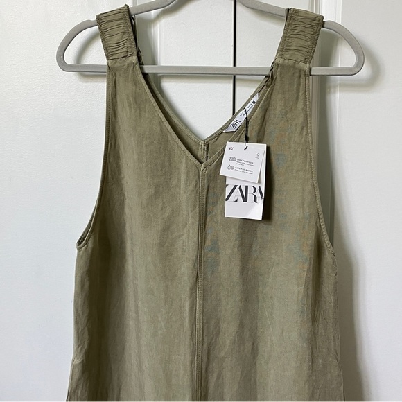 Zara  Linen Sage Green Jumpsuit Bib Overalls - Picture 15 of 15